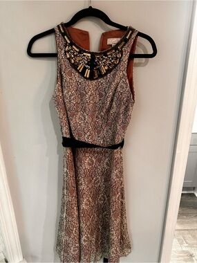 Adrianna Papell Ivory and Black Floral Lace Midi Dress